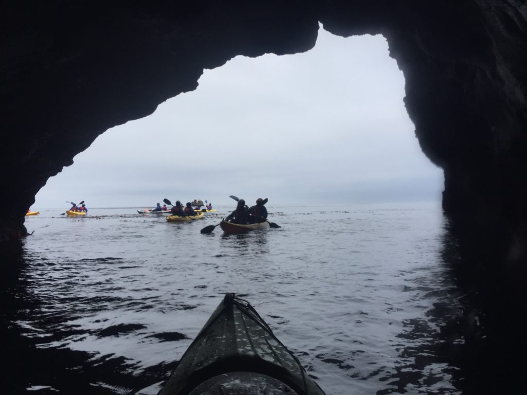 A gray but fun day exploring sea caves on Santa Cruz Island.